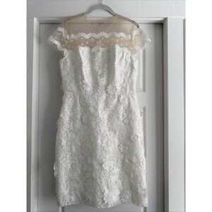 Shoshann Short Sleeve Lace Floral Mini Dress Size 6 in White 100% Polyester